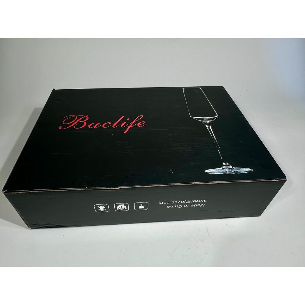 Baclife Champagne Flutes Set of 6 Glasses w Box 10.5” Tall Stemware